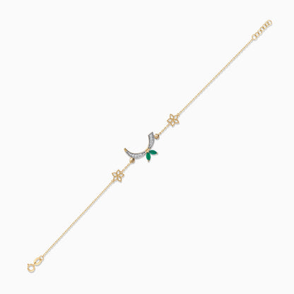 18K Yellow Gold ‘Raa’ Arabic Letter Bracelet with Natural Diamonds & Green Agate | Horoufi Diamond Collection