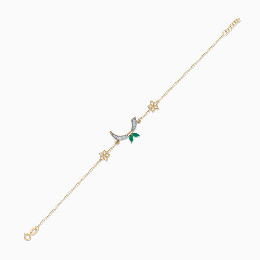 18K Yellow Gold ‘Raa’ Arabic Letter Bracelet with Natural Diamonds & Green Agate | Horoufi Diamond Collection