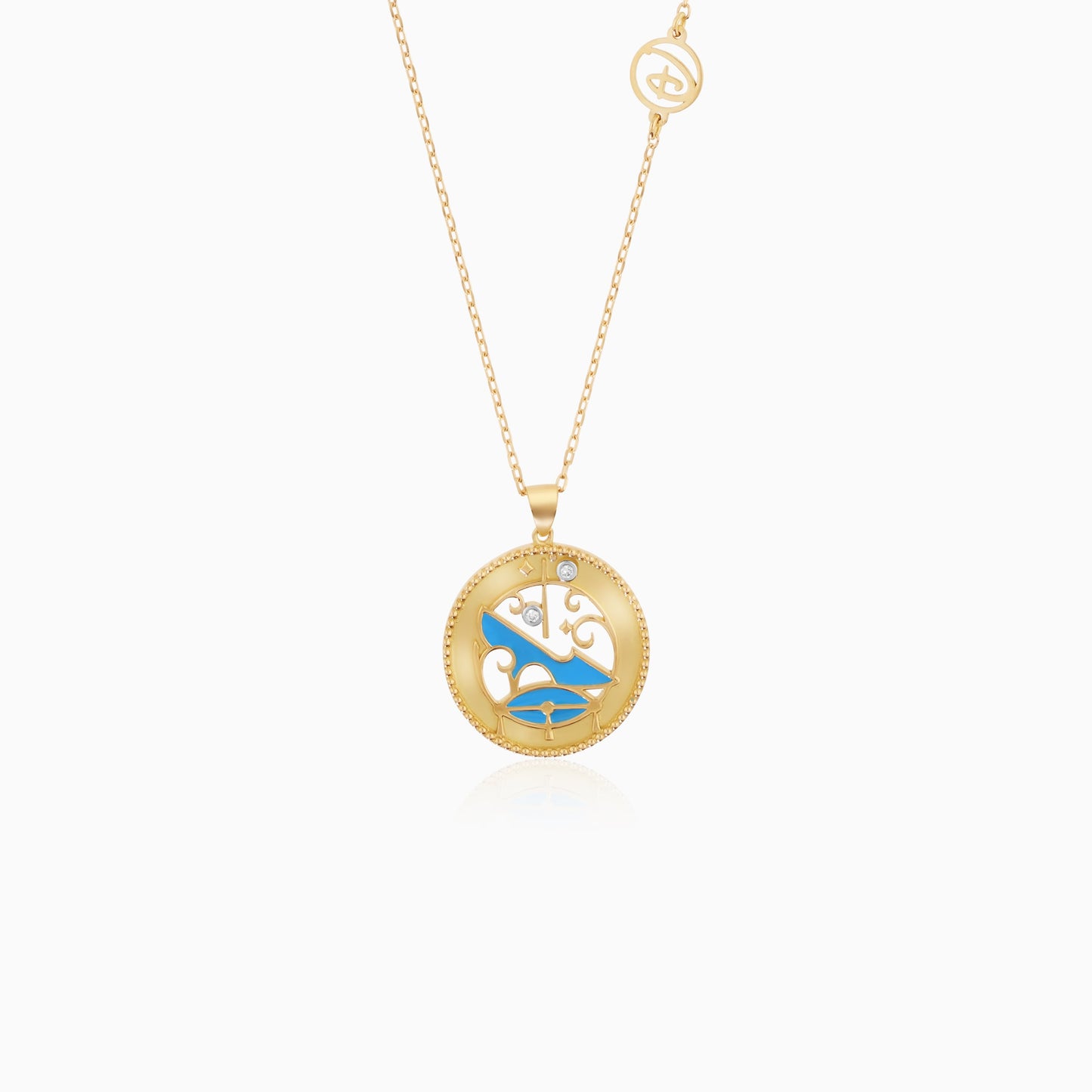 Disney Princess Cinderella – Logo Necklace in 18K Yellow Gold with Natural Diamond & Enamel