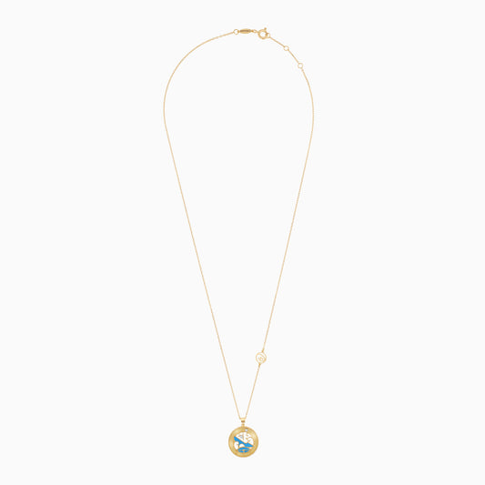 Disney Princess Cinderella – Logo Necklace in 18K Yellow Gold with Natural Diamond & Enamel