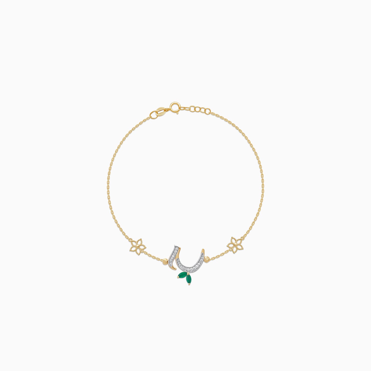 18K Yellow Gold 'Haa' Letter Bracelet with Diamonds & Green Agate | Horoufi Diamond Collection