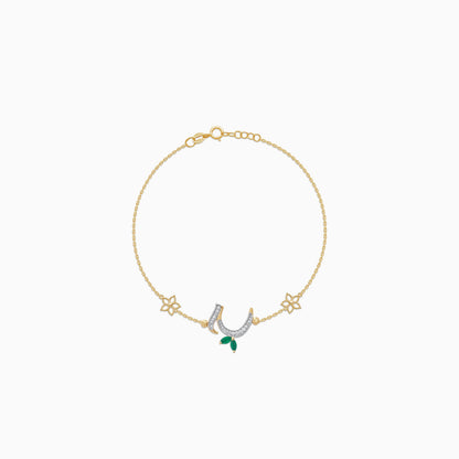 18K Yellow Gold 'Haa' Letter Bracelet with Diamonds & Green Agate | Horoufi Diamond Collection