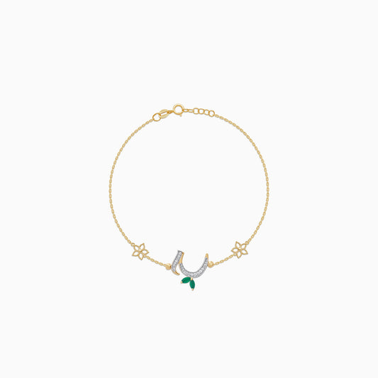 18K Yellow Gold 'Haa' Letter Bracelet with Diamonds & Green Agate | Horoufi Diamond Collection
