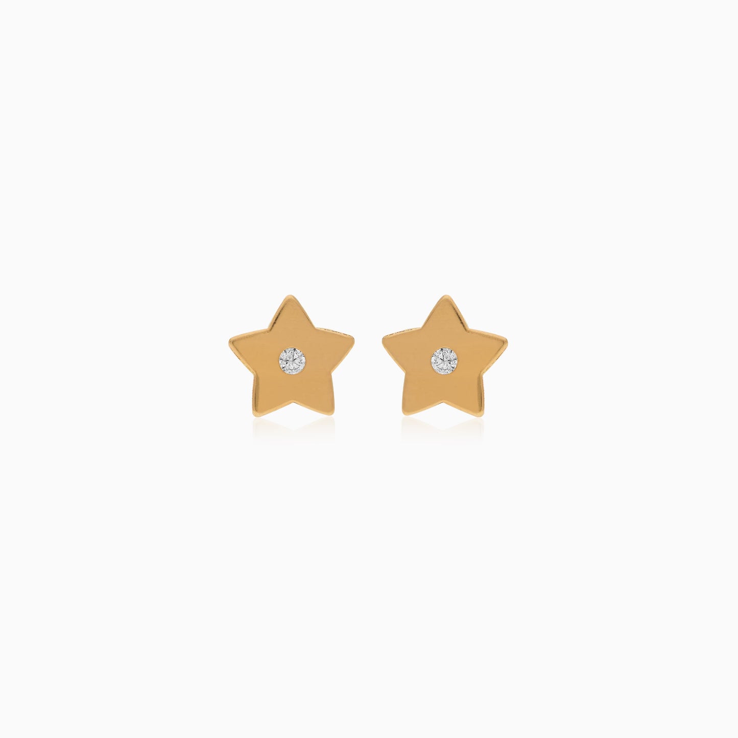 18K Yellow Gold Kid’s Star-Shaped Earrings with Zircon Stone in the Center