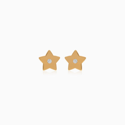 18K Yellow Gold Kid’s Star-Shaped Earrings with Zircon Stone in the Center