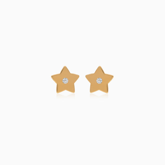 18K Yellow Gold Kid’s Star-Shaped Earrings with Zircon Stone in the Center