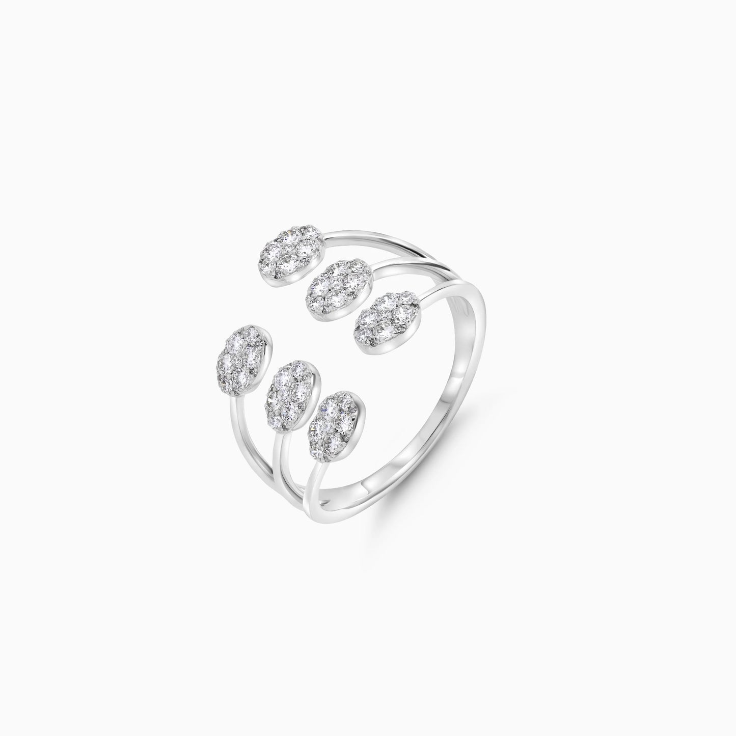 18k white gold open ring decorated with natural diamond stones