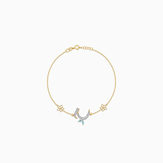 18K Yellow Gold Arabic 'Haa' Letter Bracelet with Natural Diamonds & Blue Topaz | Horoufi Diamond Collection