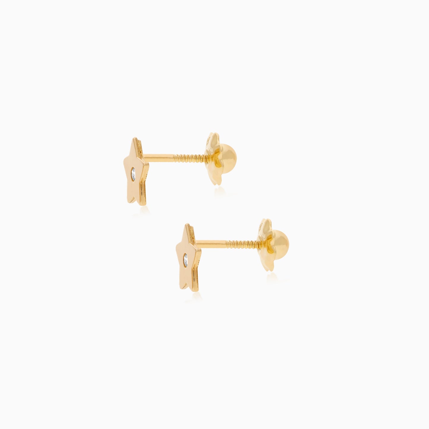 18K Yellow Gold Kid’s Star-Shaped Earrings with Zircon Stone in the Center