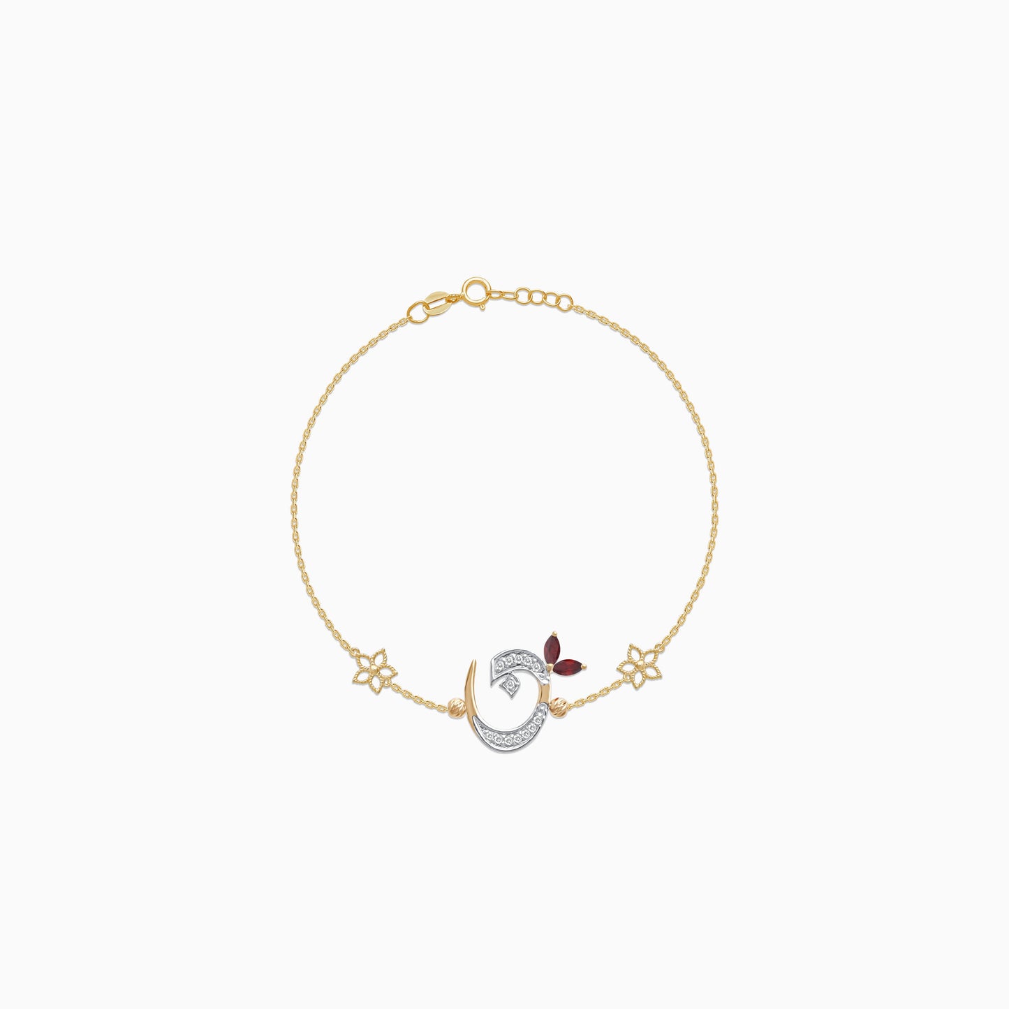 18K Gold Bracelet with Arabic Letter ‘Noon’ & Red Garnet | Horoufi Diamond Collection