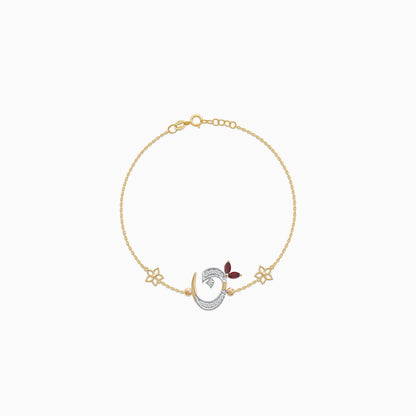 18K Gold Bracelet with Arabic Letter ‘Noon’ & Red Garnet | Horoufi Diamond Collection