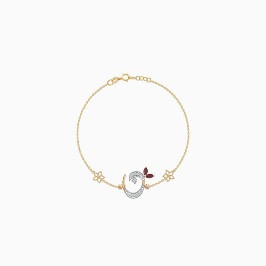18K Gold Bracelet with Arabic Letter ‘Noon’ & Red Garnet | Horoufi Diamond Collection