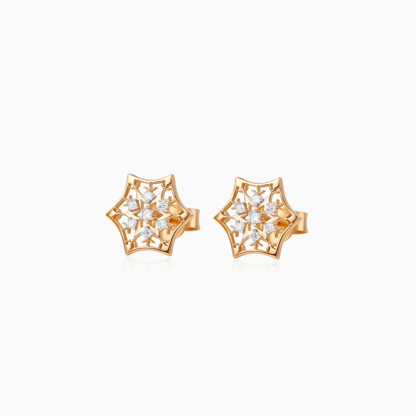 Disney Frozen – 18K Yellow Gold Snowflake Earrings Studded with Natural Diamonds