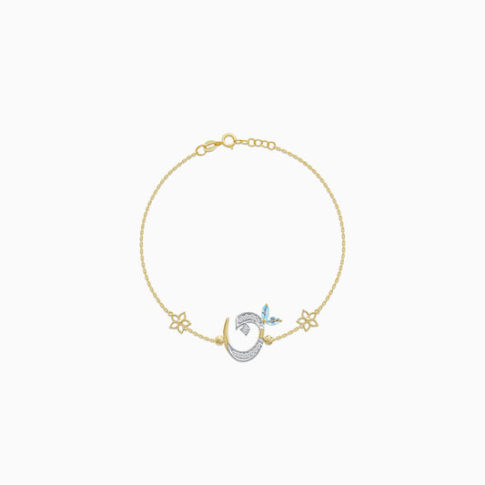 Arabic 'Noon' Bracelet in 18k Yellow Gold with Natural Diamonds & Blue Topaz | Horoufi Diamond Collection