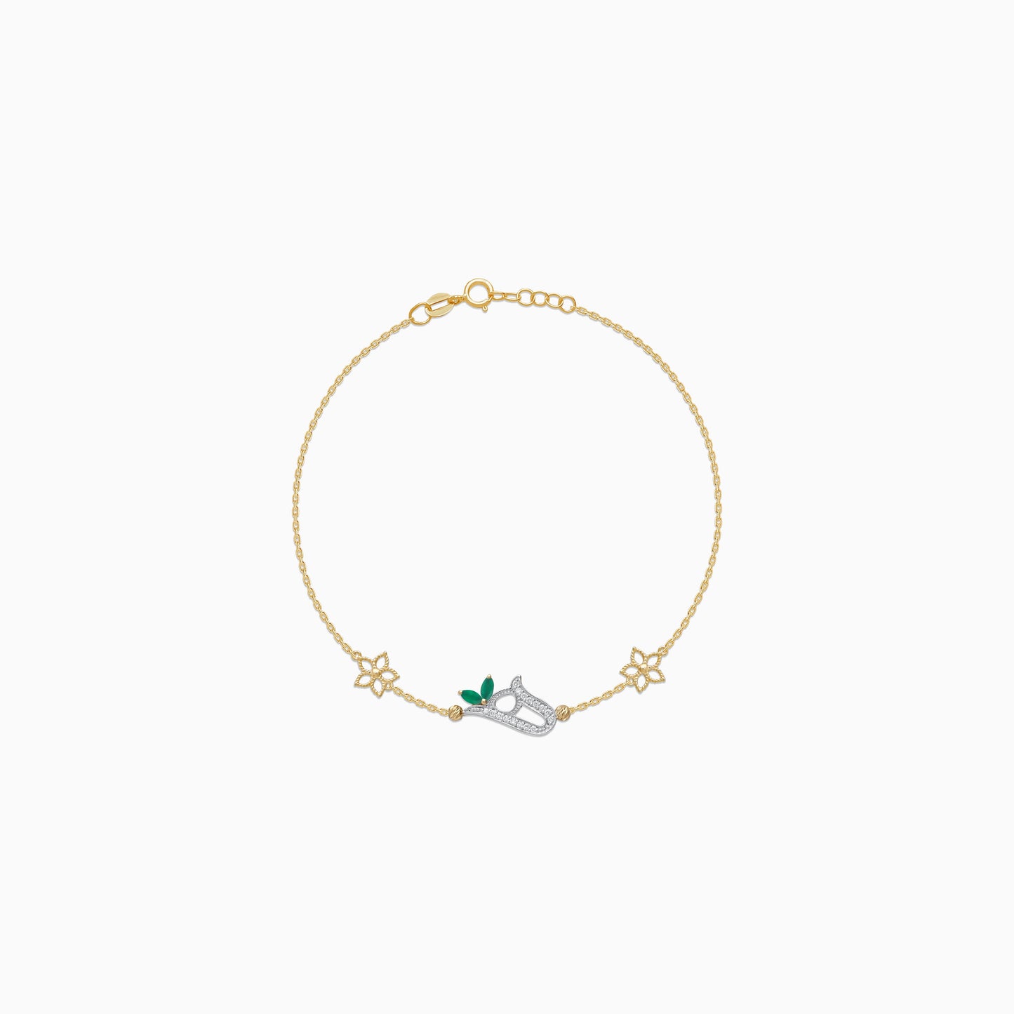 18K Yellow Gold Arabic Letter ‘Haa’ Bracelet with Natural Diamond & Green Agate | Horoufi Diamond Collection