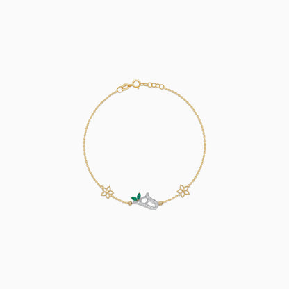 18K Yellow Gold Arabic Letter ‘Haa’ Bracelet with Natural Diamond & Green Agate | Horoufi Diamond Collection