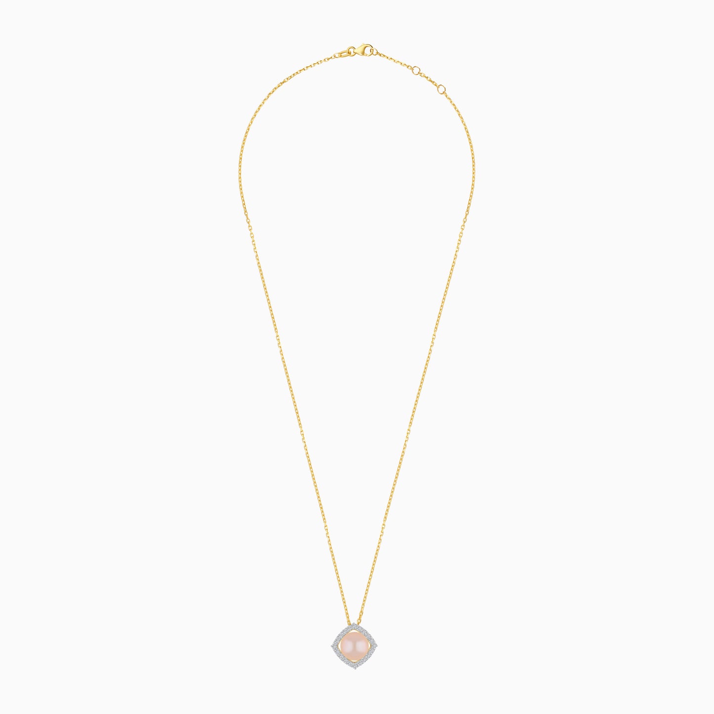 18K Yellow Gold Cultured Pearl Surrounded by Natural Diamond Necklace