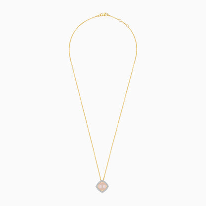 18K Yellow Gold Cultured Pearl Surrounded by Natural Diamond Necklace