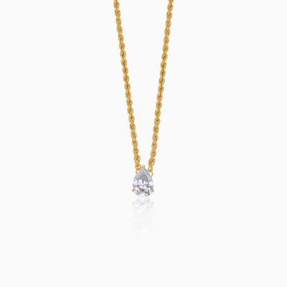 18k Yellow Gold Paperclip & Rope Chain Necklace with Swarovski Zirconia Drop