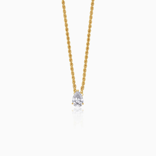 18k Yellow Gold Paperclip & Rope Chain Necklace with Swarovski Zirconia Drop