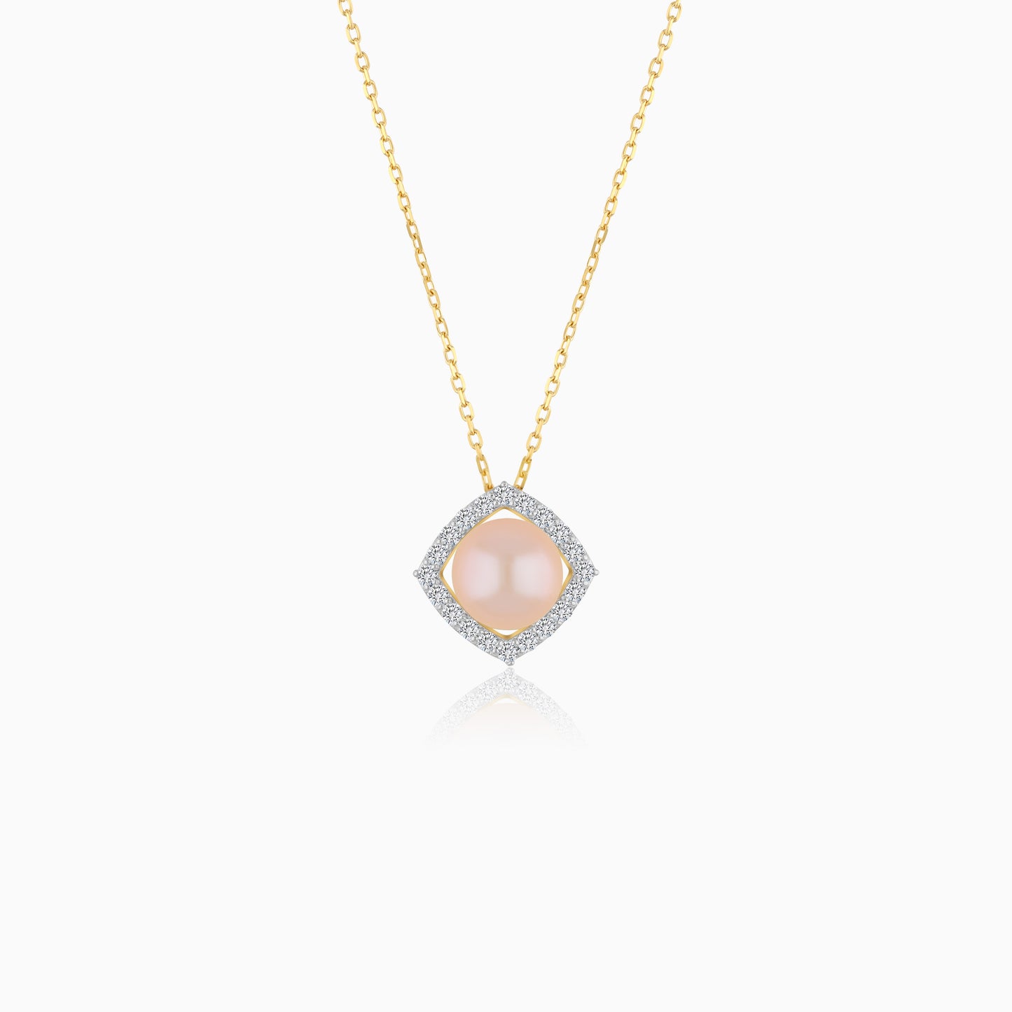 18K Yellow Gold Cultured Pearl Surrounded by Natural Diamond Necklace