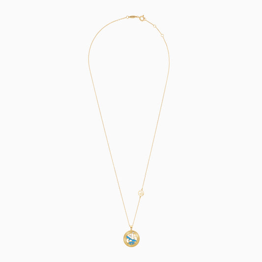 Disney Princess-Cinderella -Logo Necklace - 18 KT Yellow Gold-  with Natural Diamond &  Enamel