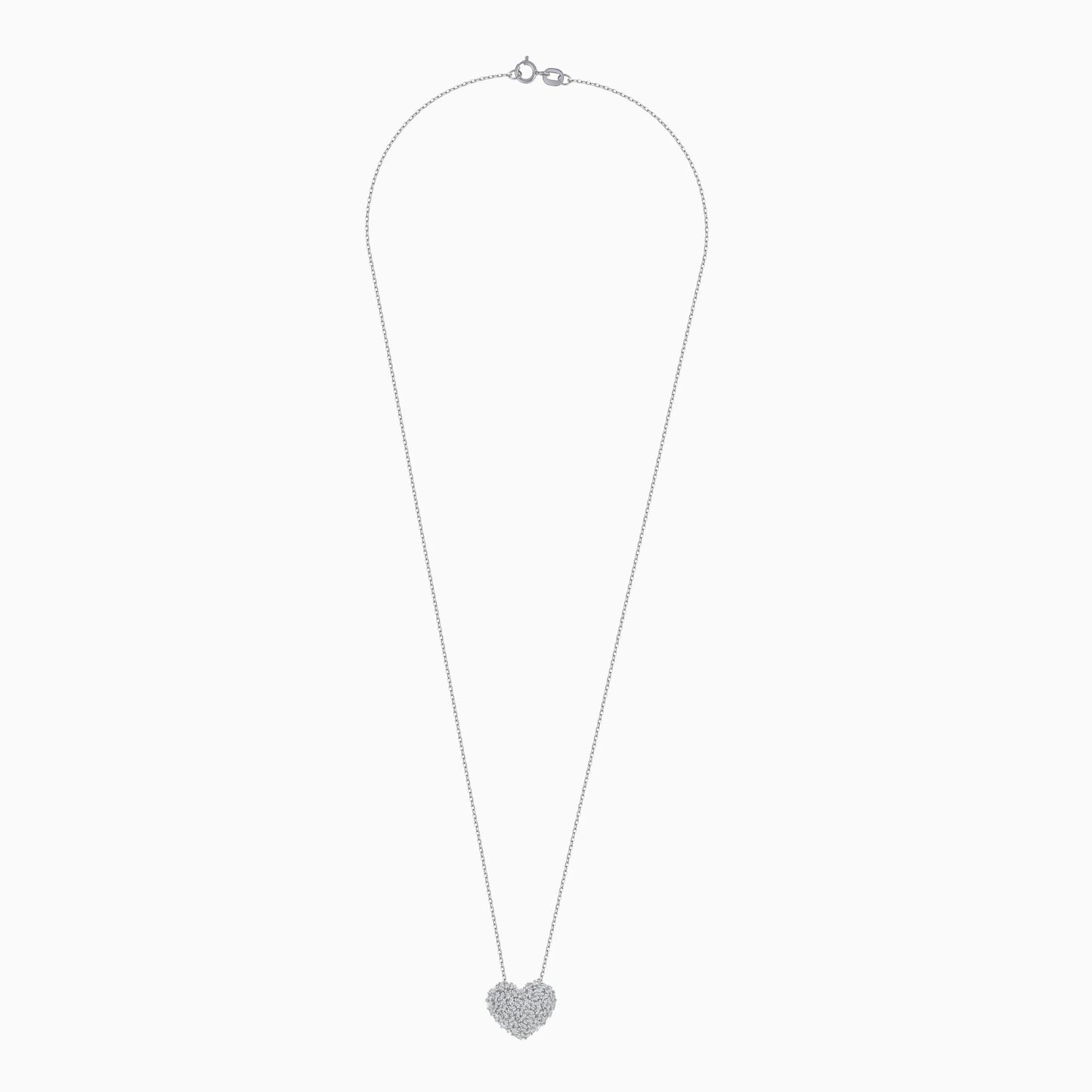 18K WHITE GOLD NECKLACE WITH HEART SHAPE DECORATED WITH NATURAL DIAMOND BAGUETTE
