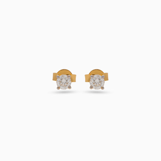 18K Yellow Gold Stud Earrings with Solitaire Natural Diamond