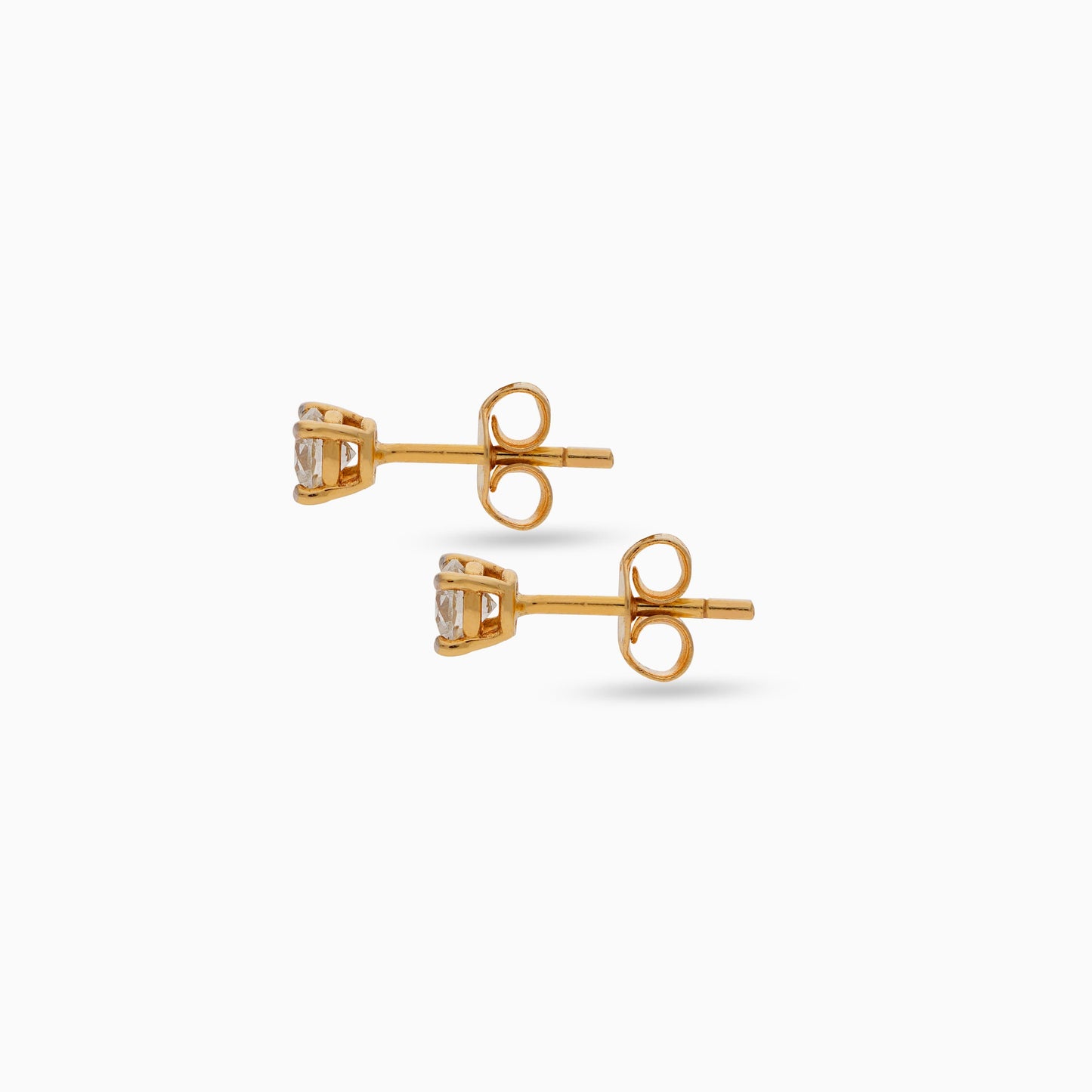 18K Yellow Gold Stud Earrings with Solitaire Natural Diamond