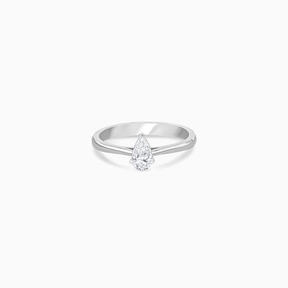 18k white gold solitaire ring with a single pear shaped natural diamond