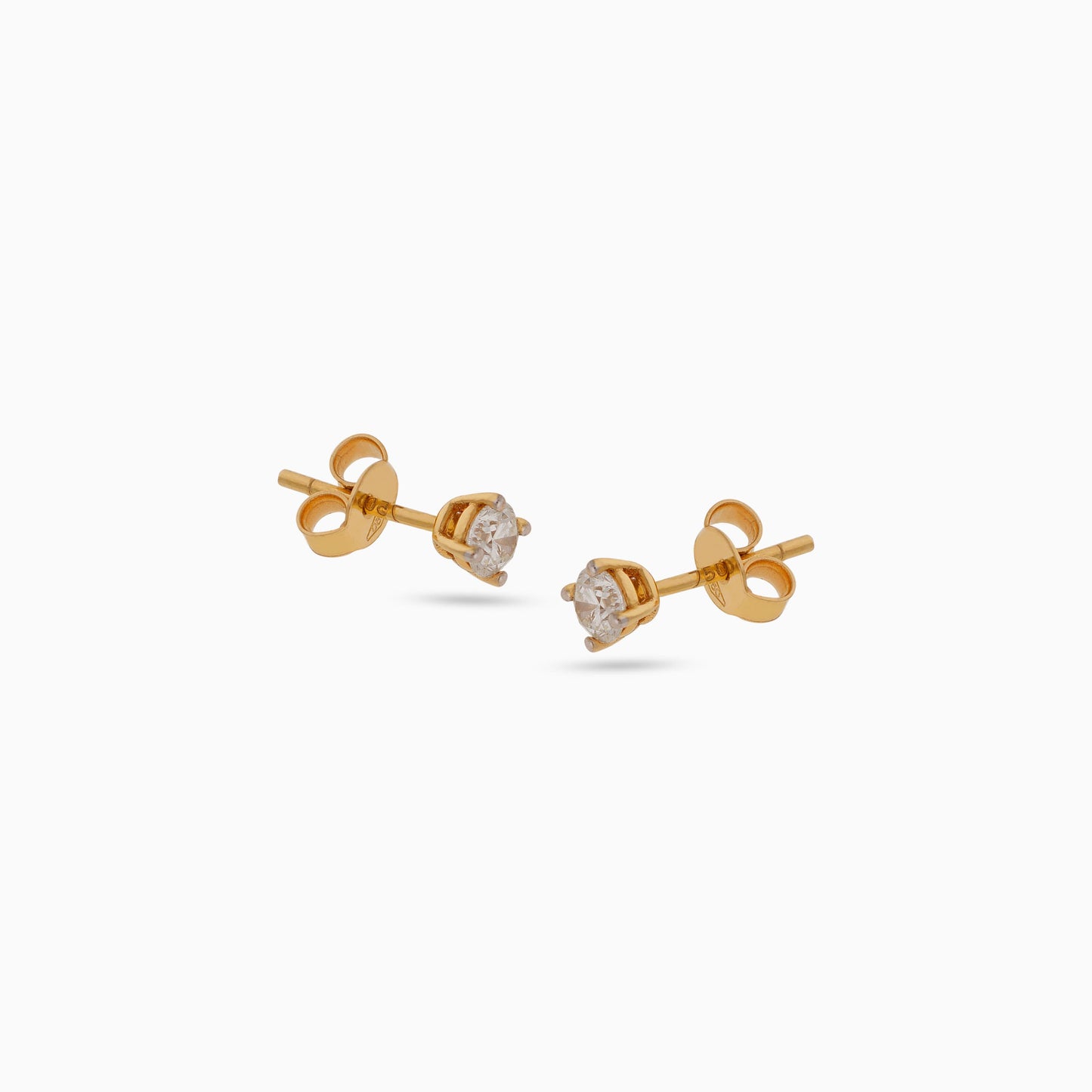 18K Yellow Gold Stud Earrings with Solitaire Natural Diamond