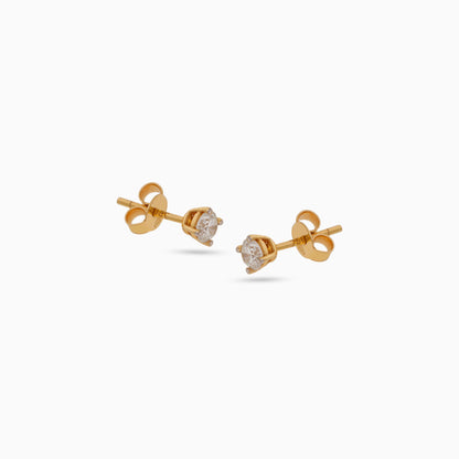 18K Yellow Gold Stud Earrings with Solitaire Natural Diamond