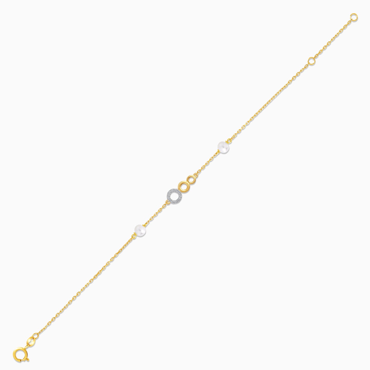 18K Yellow Gold Diamond Three Circle of Life and pearls Bracelet | Danah Collection
