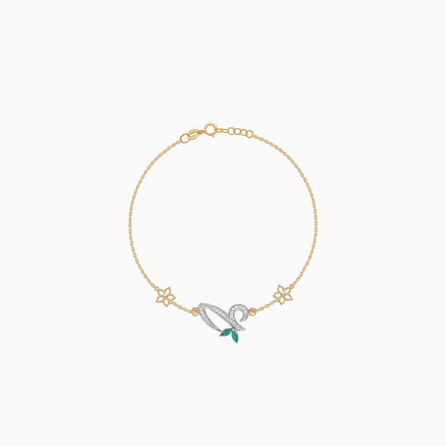 18K Yellow Gold Arabic ‘Ain’ Bracelet with Natural Diamonds & Green Agate | Horoufi Diamond Collection