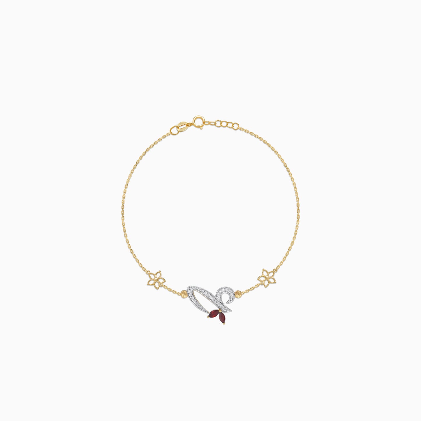 18K Yellow Gold Arabic ‘Ain’ Bracelet with Natural Diamond & Red Garnet | Horoufi Diamond Collection