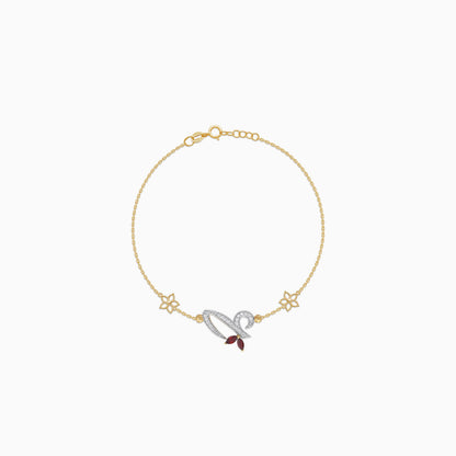18K Yellow Gold Arabic ‘Ain’ Bracelet with Natural Diamond & Red Garnet | Horoufi Diamond Collection