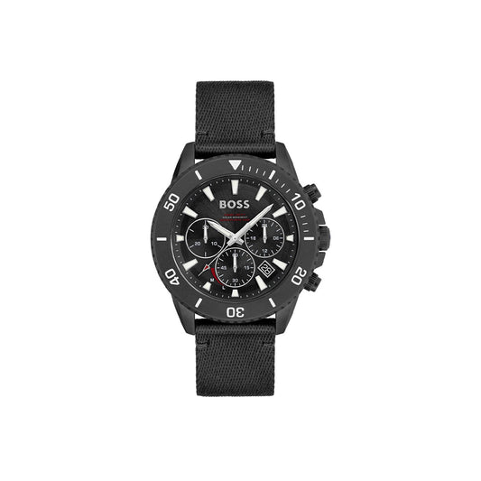 Boss Watch Quartz movement in a Round case with Black Nylon strap and Black Dial