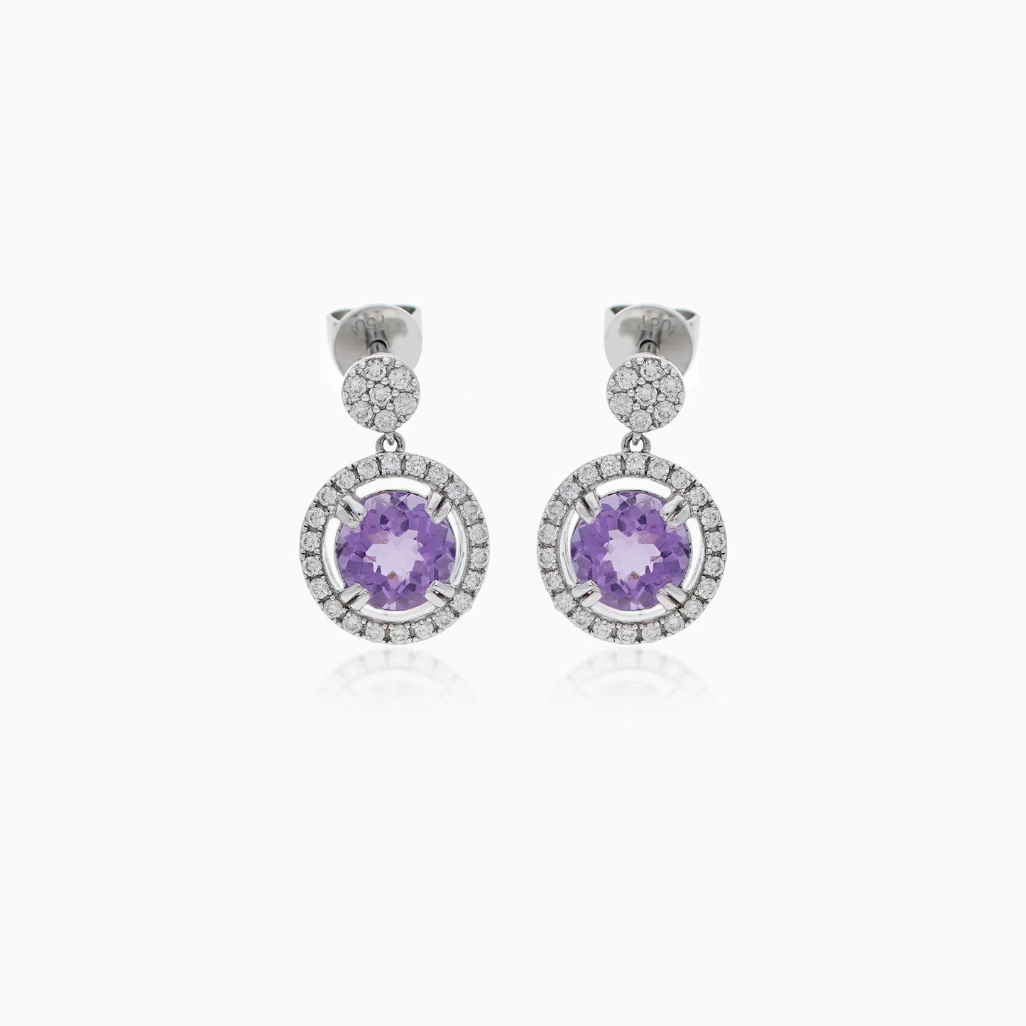 18k White Gold Earrings with Diamonds and Amethyst I Rabiya Collection