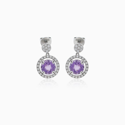 18k White Gold Earrings with Diamonds and Amethyst I Rabiya Collection