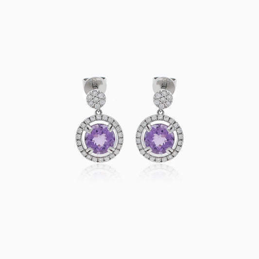 18k White Gold Earrings with Diamonds and Amethyst I Rabiya Collection