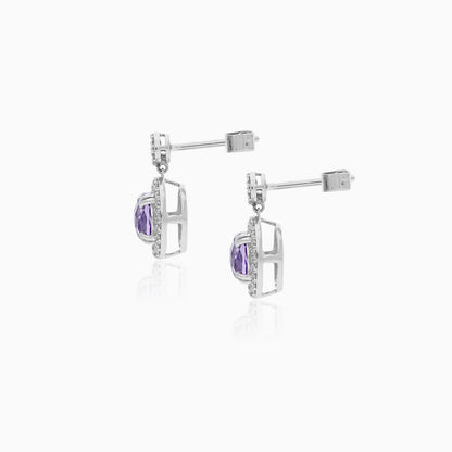 18k White Gold Earrings with Diamonds and Amethyst I Rabiya Collection