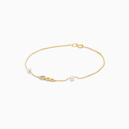 18K Yellow Gold Diamond Three Circle of Life and pearls Bracelet | Danah Collection