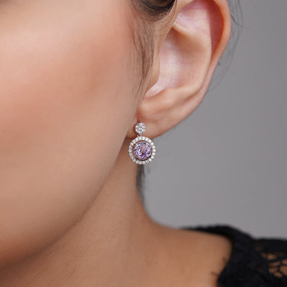 18k White Gold Earrings with Diamonds and Amethyst I Rabiya Collection