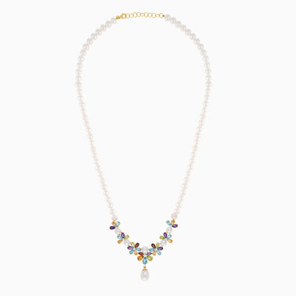 18k Yellow Gold Pearl Necklace with Natural Diamonds and Gemstones | Danah Diamond Collection