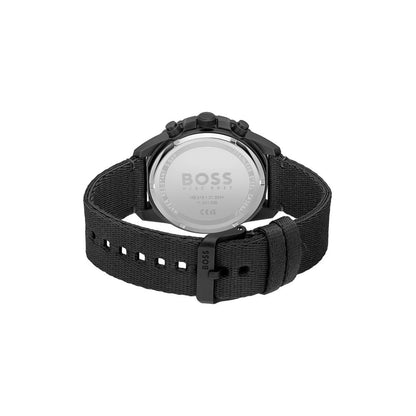 Boss Watch Quartz movement in a Round case with Black Nylon strap and Black Dial
