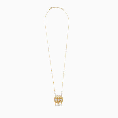 18K YELLOW GOLD LONG NECKLACE DECORATED WITH PEARLS AND (MOP)