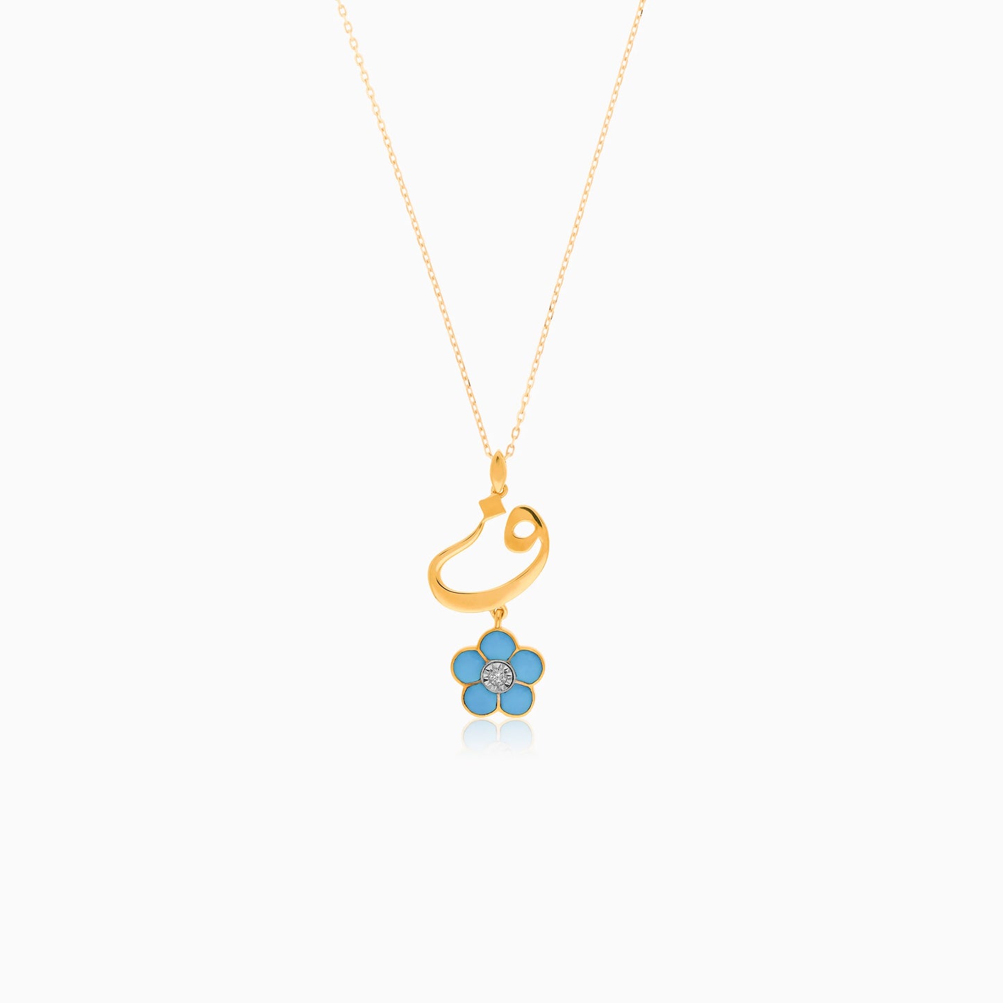 18K Gold Kids Necklace with 'Faa' Letter & Turquoise Flower | Horoufi Kids Collection