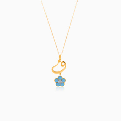 18K Gold Kids Necklace with 'Faa' Letter & Turquoise Flower | Horoufi Kids Collection