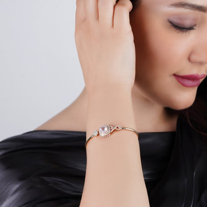 18K Rose Gold Bangle featuring a stunning Natural Diamond and Rose quartz stones