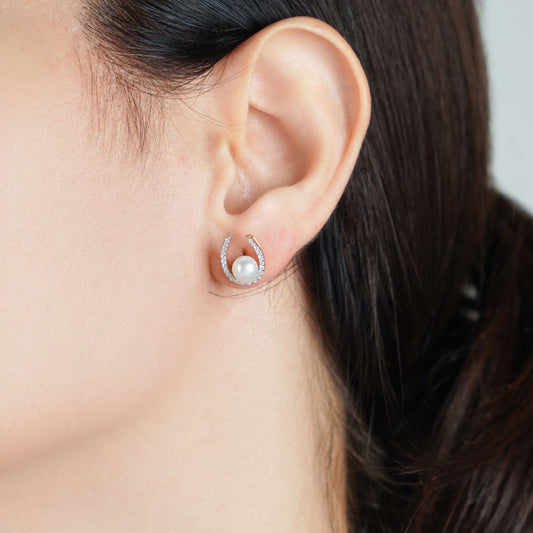 18K Yellow Gold Earrings Featuring Pearls and Zircon Stones from the Danah Collection